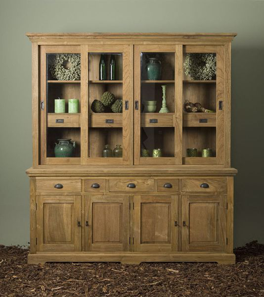 Bologna Vitrinen Schrank 204 cm mit Glasschiebetüren Teak