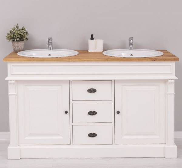 Massivholz Badezimmertisch für 2 Waschbecken, Tischplatte aus massivem Eichenholz, Badezimmer Möbel-