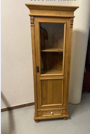 Weichholz Eckvitrine mit 1 Schubladen - Massivholz Eckschrank