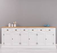 Landhaus Sideboard mit 6 Türen und 6 Schubladen mit Eichenplatte Kommode 234 cm