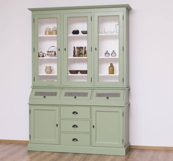 Landhaus Vitrinen Schrank 164 cm breit zweifarbig