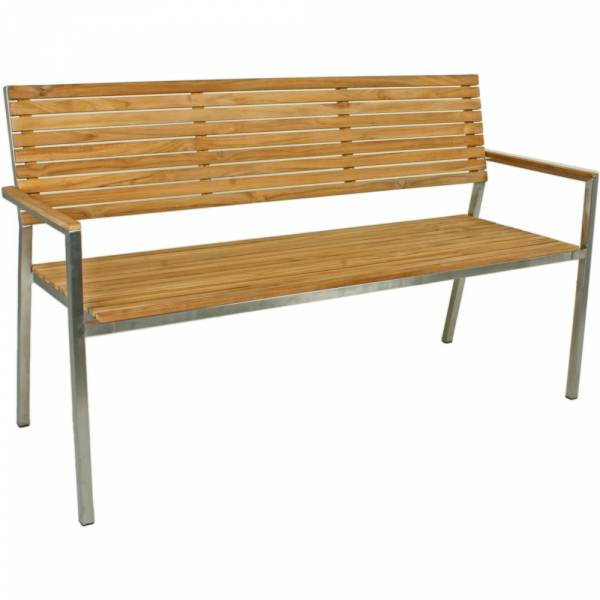 Gartenbank 3-Sitz Teak FSC, geölt, Edelstahl, gebürstet Outdoor-Möbel