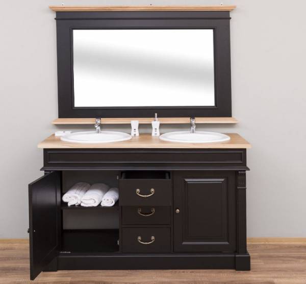 Massivholz Badezimmertisch für 2 Waschbecken, Tischplatte aus massivem Eichenholz, Badezimmer Möbel
