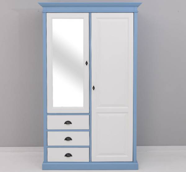 Massivholz Landhaus Kleiderschrank - 121 cm breit mit Spiegel