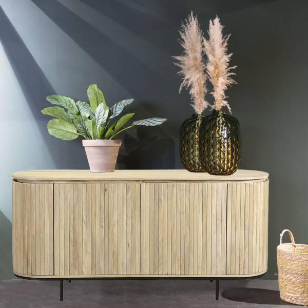 Noor Sideboard 170 cm Mangoholz 4 Türen Anrichte Mattpolitur Kommode Retro- Stil Hellfarbig