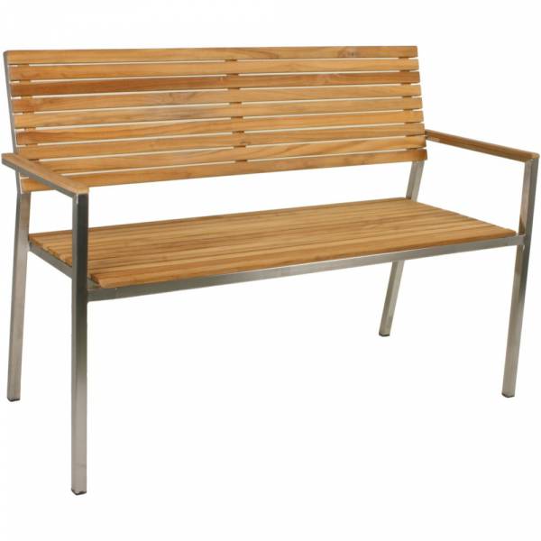 Gartenbank 2-Sitz Teak FSC, geölt, Edelstahl, gebürstet Outdoormöbel