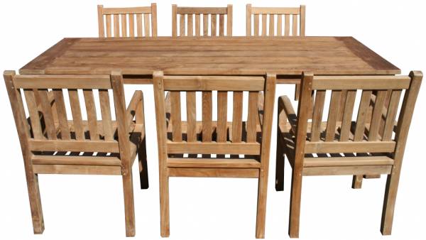Teakholz Gartenmöbel Set Norderney Tisch Bali 220 cm und 6 Stuhl Beaufort Outdoor Teak Möbel