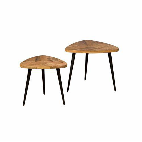 Viola dreieckiger Beistelltisch aus Mango Holz - Couchtisch 2er-Set