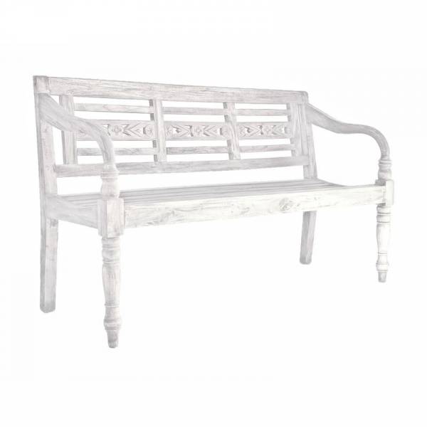 Gartenbank 3-Sitz Mahagoni, weiß-antik lackiert, Outdoormöbel