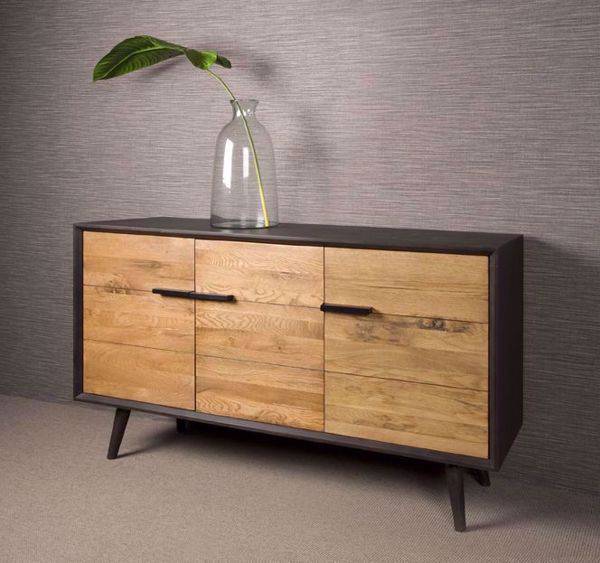 Bresso Sideboard 152 cm 3 Türen Retro Beine Anrichte Eichenholz Industrie-Stil