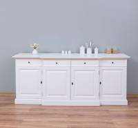 Landhaus Sideboard - weiß mit vier Türen und Schubladen, 215 cm breit - Kommode