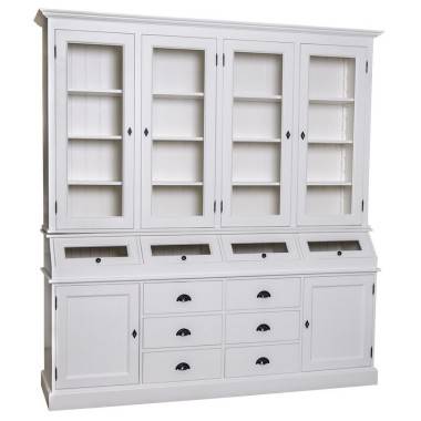Landhaus Vitrinen-Schrank 214 cm breit weiss