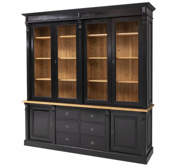 Landhaus Vitrine - Massivholz Bücherschrank mit Glas