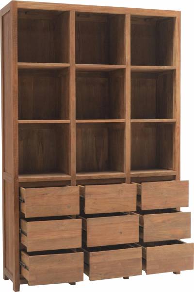 Bücherschrank mit Schubladen Teak massiv - Regal Teakholz