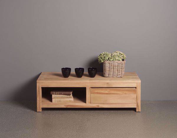 Losari TV-Schrank 120 cm 1 Schublade Lowboard Kommode unbearbeitetes Teakholz Landhausstil