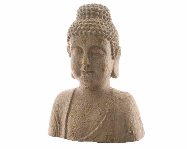 Buddhakopf aus Stein mit Goldverzierung
