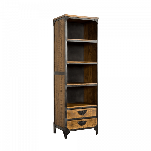 Basto Bücherregal 190 cm 3 Regale 2 Schubladen Mangoholz Industrie-Stil