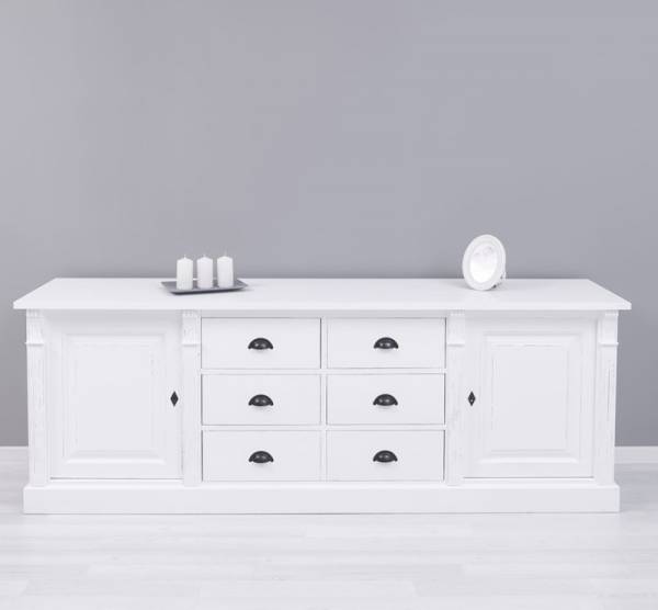 Landhaus Anrichte mit 6 Schubladen und 2 Türen - Sideboard Massivholz