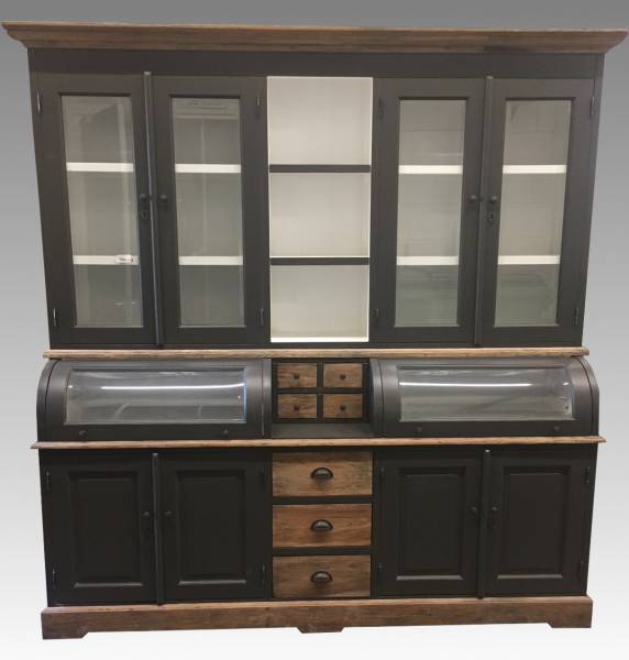 Buffet Schrank 200 cm anthrazit mit Eichenholz Elementen