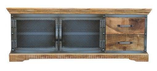 TV-Lowboard Industrial 2D aus Mangoholz/Eisen