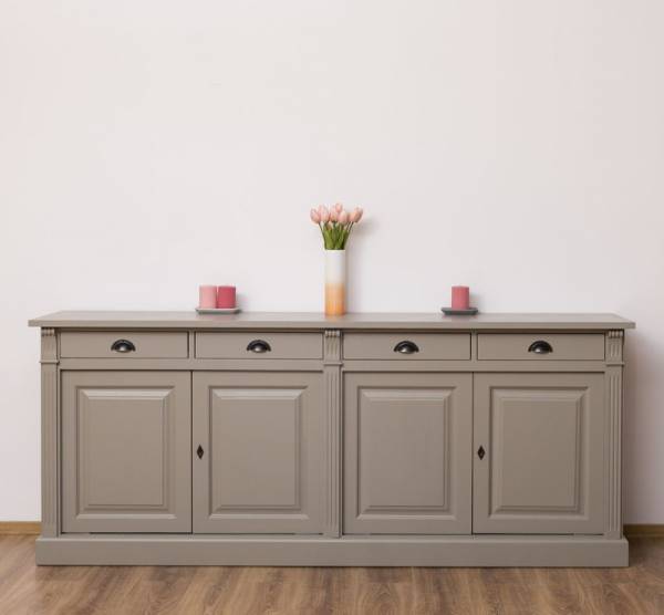 Landhaus Sideboard mit 4 Schubladen und 4 Türen 219 cm - Kommode Massivholz