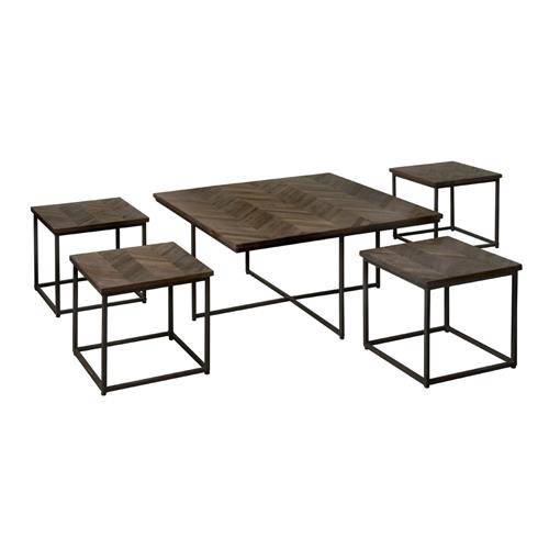 Couchtisch 5 er Set Via aus recyceltem Teakholz/Eisen