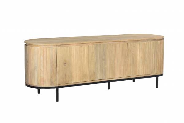 Noor Sideboard 170 cm Mangoholz 3 Türen Anrichte Mattpolitur Kommode Retro- Stil Hellfarbig