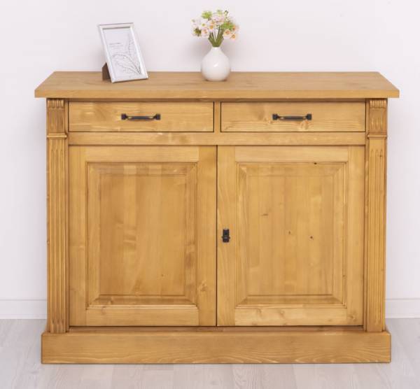 Massive Landhaus Kommode mit 2 Schubladen und 2 Türen gewachst- Sideboard