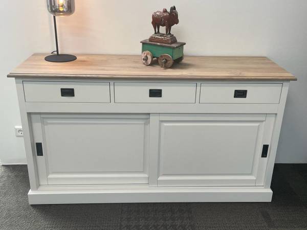 Sideboard Neuss 165 cm weiß/eiche - Anrichte Landhaus Kommode mit Schiebetüren