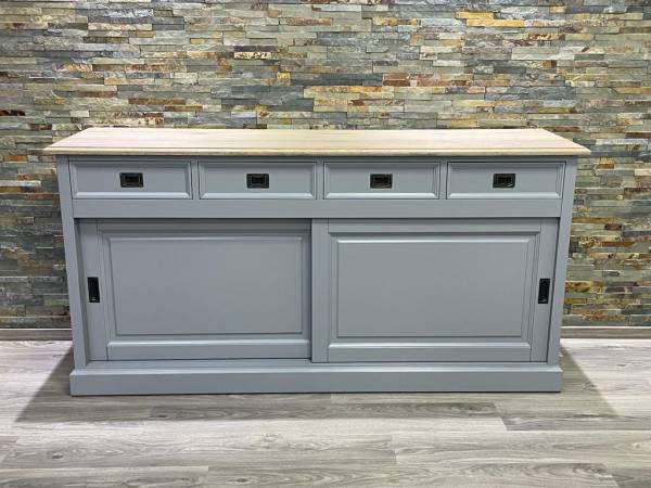 Sideboard Neuss grau/eiche 180cm mit Schiebetüren im Landhaus Stil