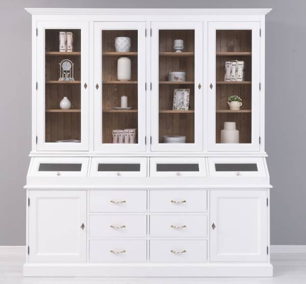 Landhaus Vitrinen Schrank 214 cm zweifarbig