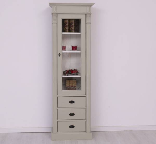 Vielseitige Vitrine 65 cm breit mit 3 Schubladen - Landhaus Vitrine