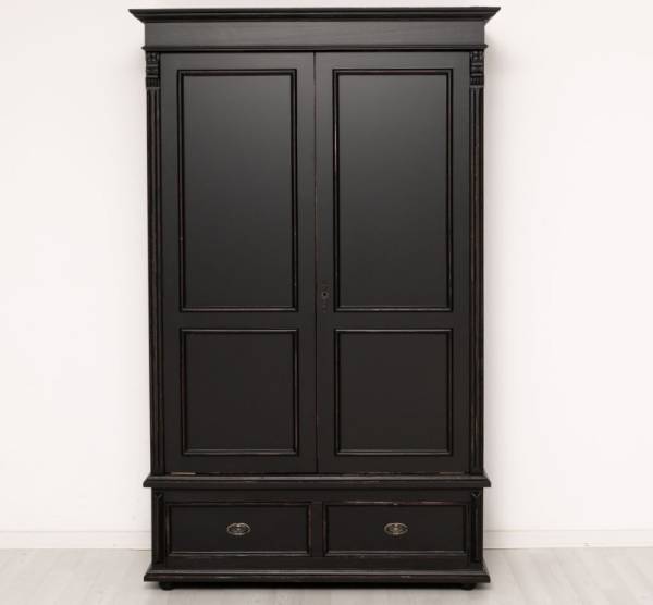 Kleiderschrank Landhaus Massivholz mit Schubladen -Vintage schwarz