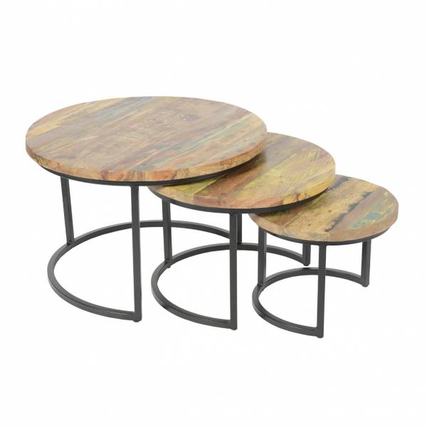Couchtisch 3er Set Luxemburg aus recyceltem Holz/Eisen