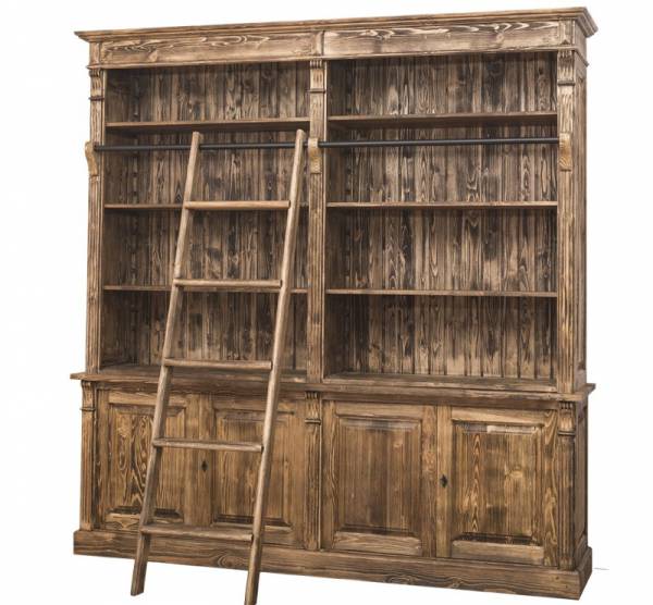 Bücherschrank im Landhaus Stil - Massivholz Regal mit Leiter Bücherwand Bücherregal