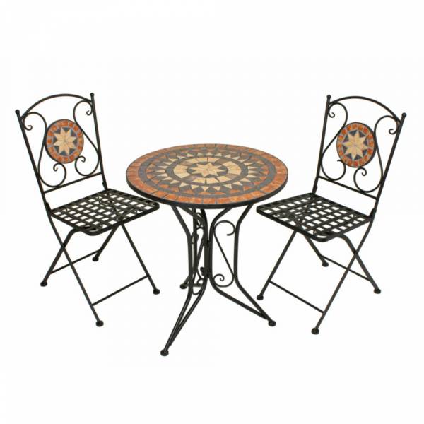 Bistro Set Pular 3-teilig Stahl pulverbeschichtet, Keramik-Mosaik Outdoor Möbel