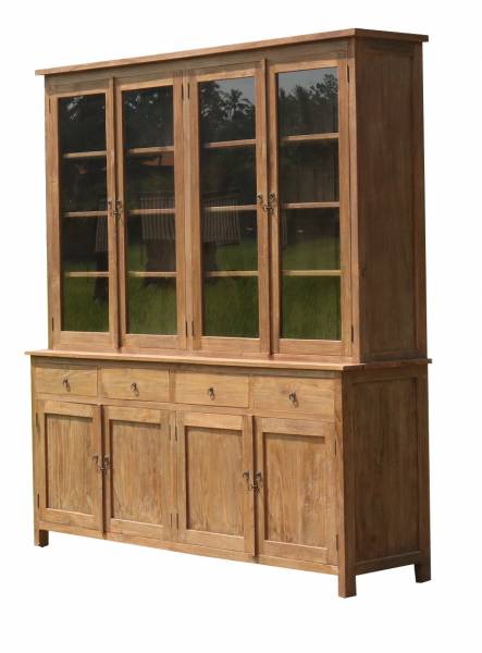 Vitrinen Schrank Paris Teak 200cm 2-teilig