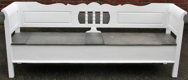Truhenbank Biedermeier Vintage grau-weiß Weichholz 200 cm