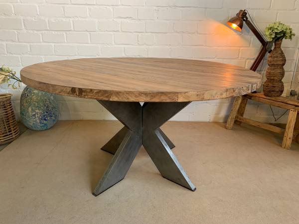 Esstisch Java rund 150cm - Teakholz massiv 50mm Platte