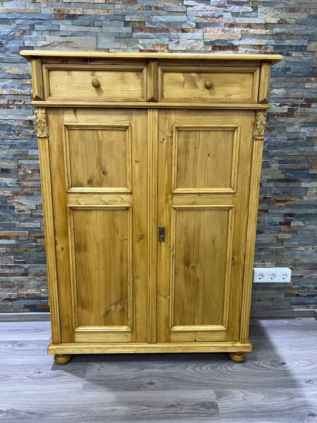 Landhaus Vertiko mit zwei Schubladen &amp; Holzknöpfen - Weichholz Schrank