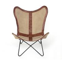 Leder-Baumwolle Stuhl  Schmetterling Braun / Metallgestell