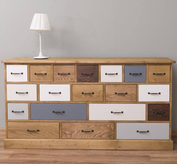 Apothekerschrank mehrfarbig –180 cm breit, 19 Schubladen Kommode Landhaus