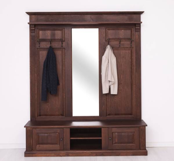Garderobe Eiche mit Kleiderhacken und Spiegel