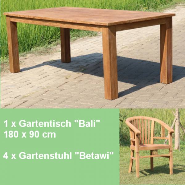 Gartenmöbel Set Texel Tisch 180cm + 4 x Betawi Teakmöbel Outdoor Teakholz massiv