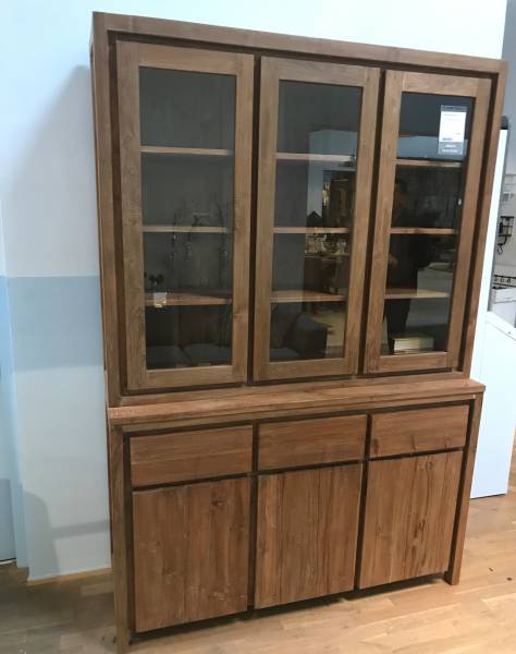 Lissabon Vitrinen Schrank 150 cm 3-türig Teak