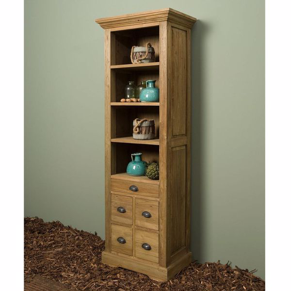 Bologna Bücherregal 66 cm schmal Regal 100% recyceltem Teakholz Landhausstil