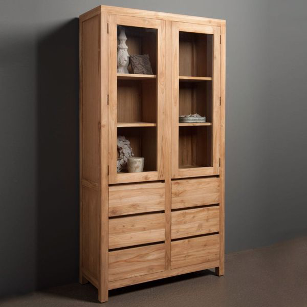 Losari Vitrinenschrank 100 cm Teakholz Buffet Schrank