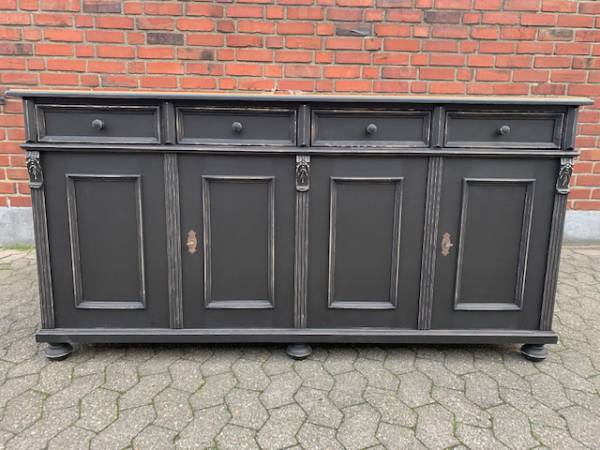 Vintage Anrichte schwarz 200cm - Weichholz massiv