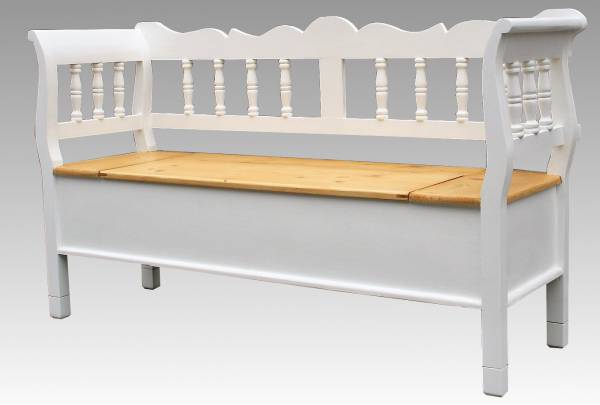 Truhenbank Spindel aus Weichholz weiss/natur 240 cm