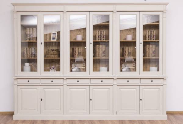 Französischer Landhausstil Glasvitrine H/B/T 230/300/50cm, mehrteilig, Massiv